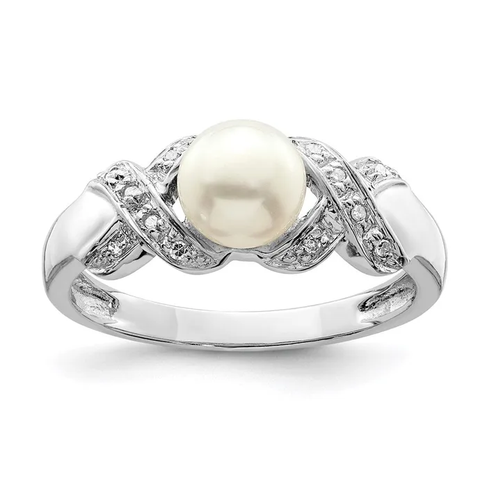 Rings Sterling Silver Rhodium 6mm FW Cultured Button Pearl Ring Goldia