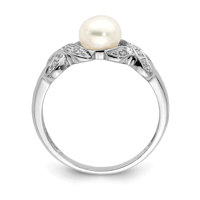 Rings Sterling Silver Rhodium 6mm FW Cultured Button Pearl Ring Goldia