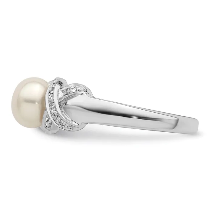 Rings Sterling Silver Rhodium 6mm FW Cultured Button Pearl Ring Goldia