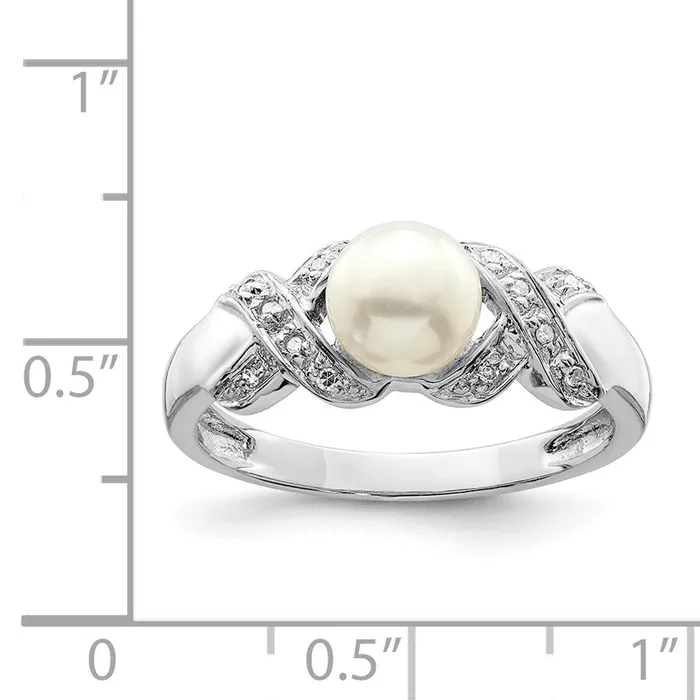 Rings Sterling Silver Rhodium 6mm FW Cultured Button Pearl Ring Goldia