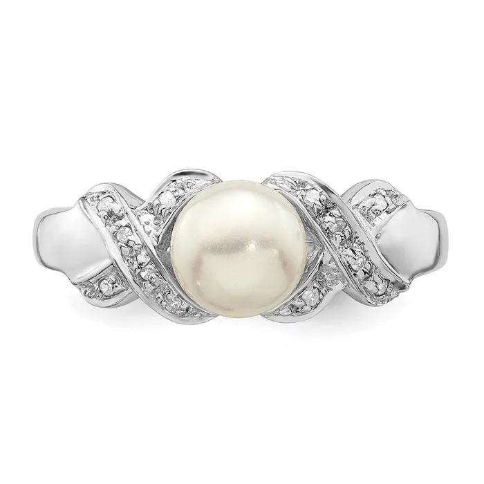 Rings Sterling Silver Rhodium 6mm FW Cultured Button Pearl Ring Goldia