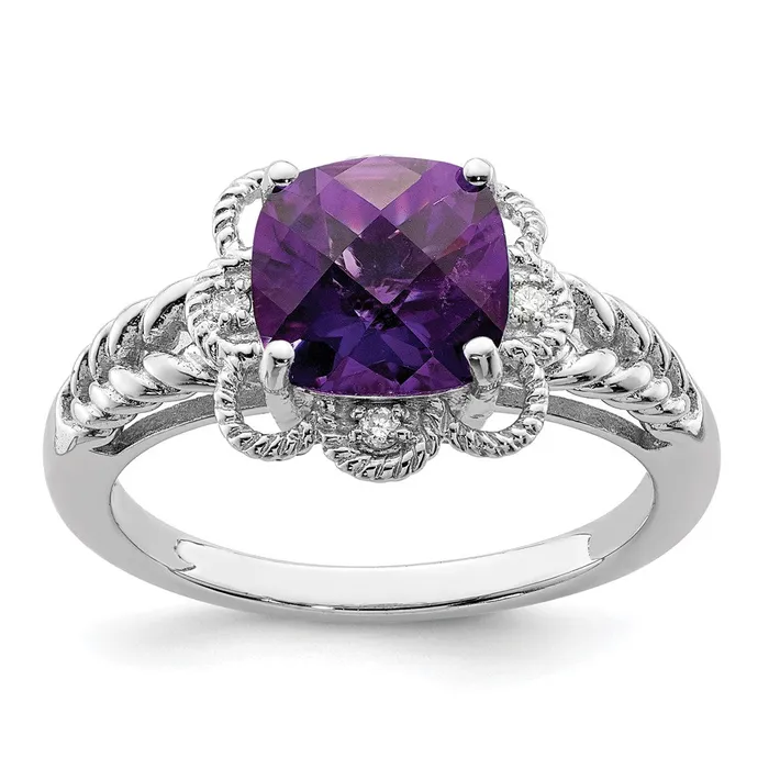 Rings Sterling Silver Rhodiumplated CheckerCut Amethyst u0026 Diamond Ring Goldia Rings Sterling Silver Rhodiumplated CheckerCut Amethyst u0026 Diamond Ring Goldia