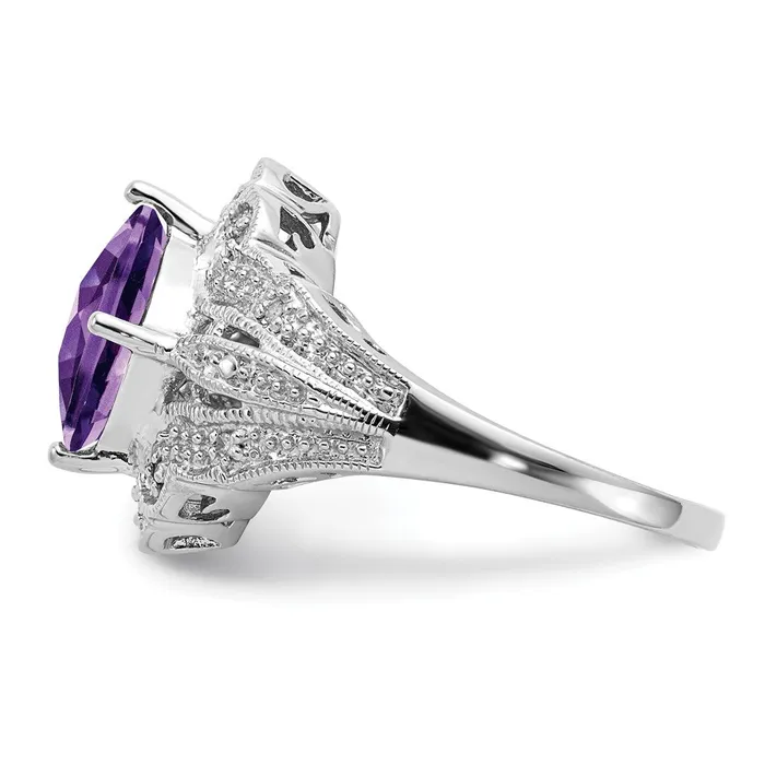 Rings Sterling Silver Rhodiumplated CheckerCut Amethyst u0026 Diamond Ring Goldia