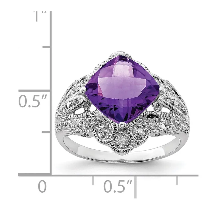 Rings Sterling Silver Rhodiumplated CheckerCut Amethyst u0026 Diamond Ring Goldia