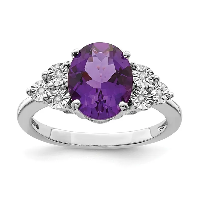 Rings Sterling Silver Rhodiumplated Diamond u0026 Amethyst Ring Goldia