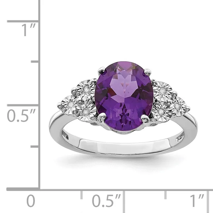 Rings Sterling Silver Rhodiumplated Diamond u0026 Amethyst Ring Goldia
