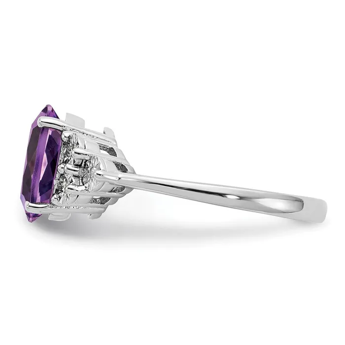 Rings Sterling Silver Rhodiumplated Diamond u0026 Amethyst Ring Goldia