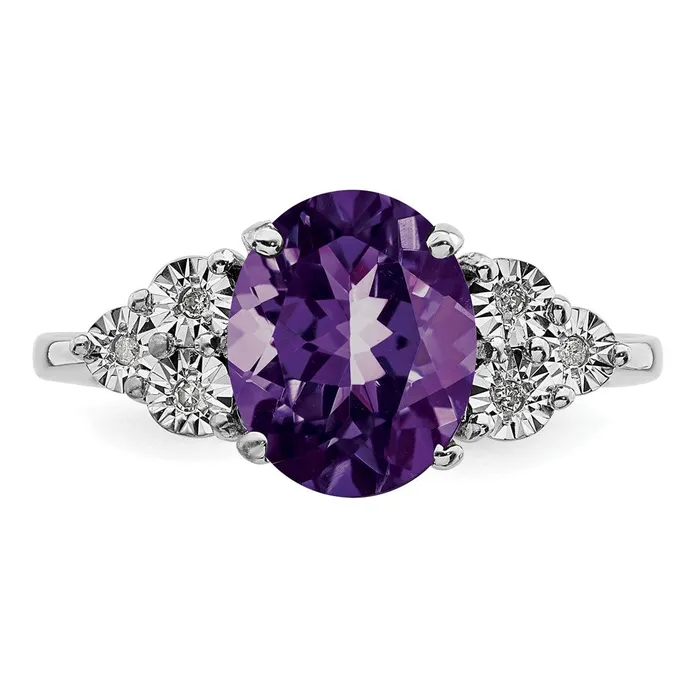 Rings Sterling Silver Rhodiumplated Diamond u0026 Amethyst Ring Goldia