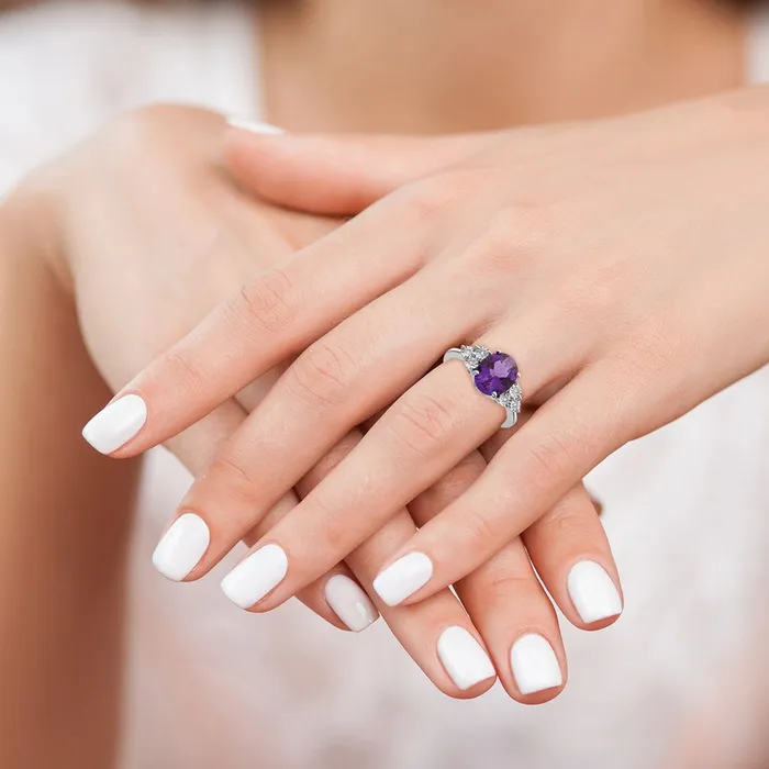 Rings Sterling Silver Rhodiumplated Diamond u0026 Amethyst Ring Goldia