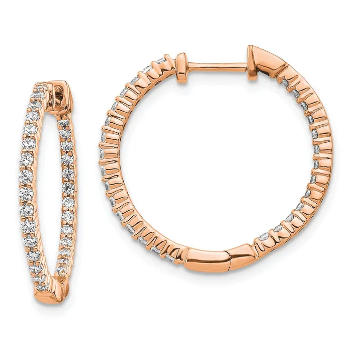 Solid 14k Rose Gold Polished Simulated CZ InOut Hinged Hoop Earrings Goldia Earrings Solid 14k Rose Gold Polished Simulated CZ InOut Hinged Hoop Earrings Goldia Earrings