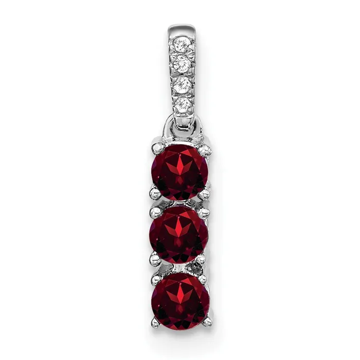 Solid 14k White Gold 3stone Simulated Garnet and CZ Pendant Goldia Necklaces Solid 14k White Gold 3stone Simulated Garnet and CZ Pendant Goldia Necklaces