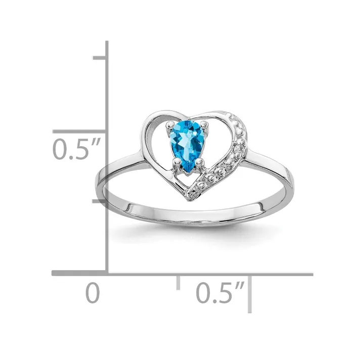 Solid 14k White Gold 5x3mm Pear Simulated Blue Topaz A CZ Ring Goldia Rings