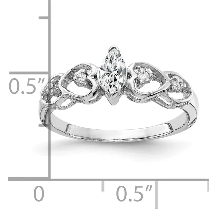 Solid 14k White Gold 6x3mm Marquise Cubic Zirconia AA Simulated CZ Ring Goldia Rings