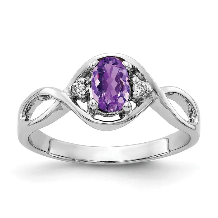 Solid 14k White Gold 6x4mm Oval Simulated Amethyst ChecKer A CZ Ring Goldia Rings Solid 14k White Gold 6x4mm Oval Simulated Amethyst ChecKer A CZ Ring Goldia Rings