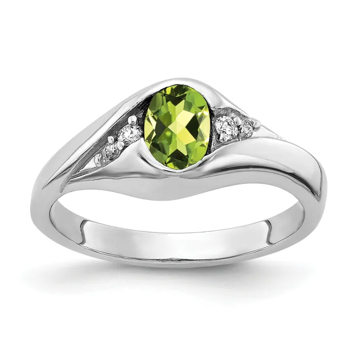 Solid 14k White Gold 6x4mm Oval Simulated Peridot ChecKer A CZ Ring Goldia Rings Solid 14k White Gold 6x4mm Oval Simulated Peridot ChecKer A CZ Ring Goldia Rings