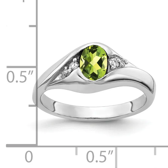 Solid 14k White Gold 6x4mm Oval Simulated Peridot ChecKer A CZ Ring Goldia Rings