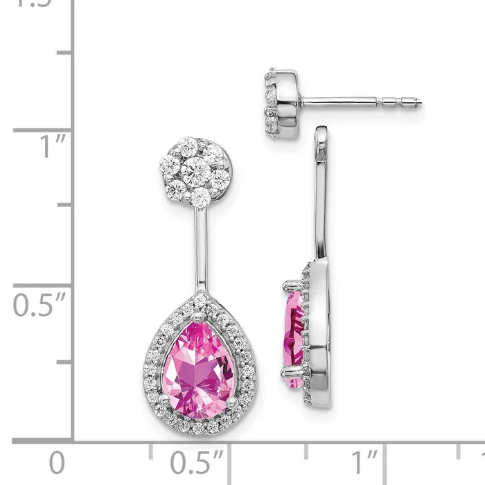 Solid 14k White Gold Simulated CZ Created PinK Sapphire Earrings Goldia Earrings