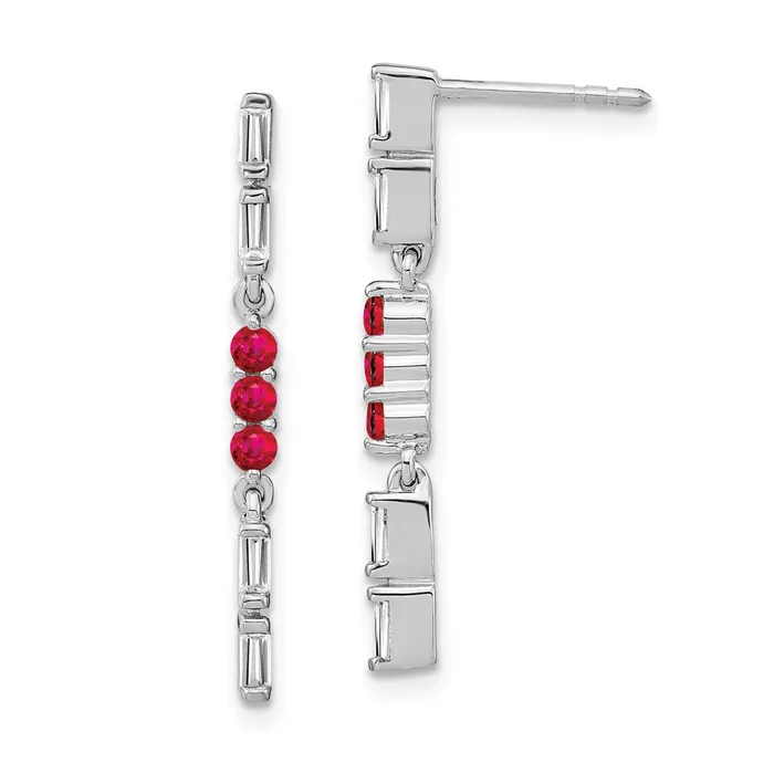 Solid 14k White Gold Simulated Ruby and CZ Dangle Earrings Goldia Earrings Solid 14k White Gold Simulated Ruby and CZ Dangle Earrings Goldia Earrings
