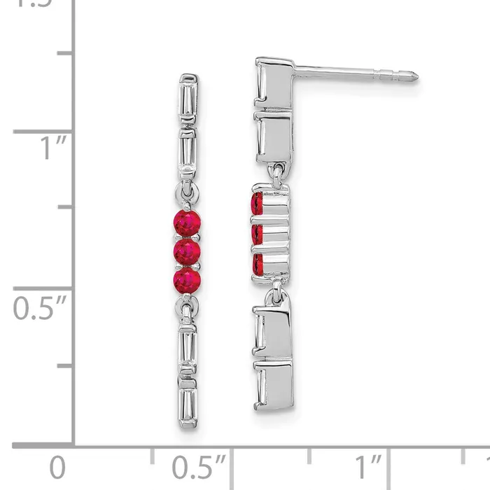 Solid 14k White Gold Simulated Ruby and CZ Dangle Earrings Goldia Earrings Solid 14k White Gold Simulated Ruby and CZ Dangle Earrings Goldia Earrings