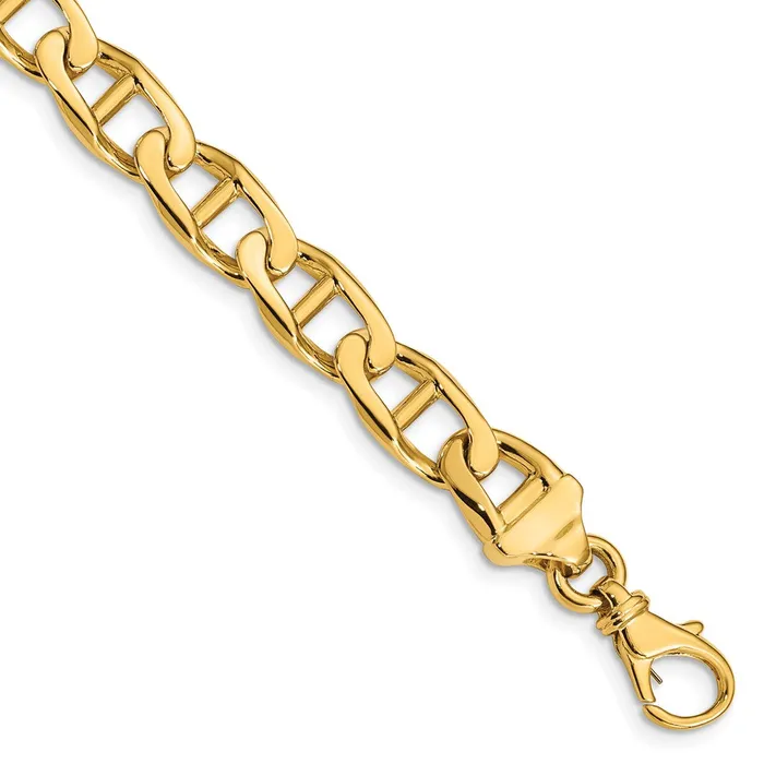 Solid 14K Yellow Gold 22 inch 9mm Hand Polished Fancy Anchor Link with Fancy Lobster Clasp Chain Necklace MDS Necklaces