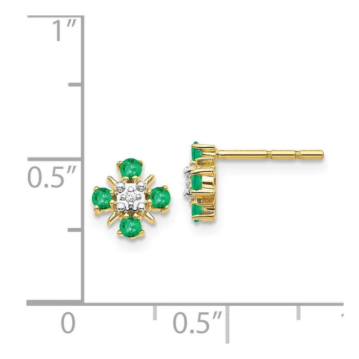 Solid 14k Yellow Gold Simulated Emerald and CZ Post Earrings Goldia Earrings