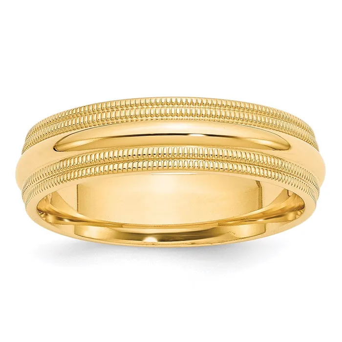 Solid 18K Yellow Gold 6mm Double Milgrain Comfort Fit MensWomens Wedding Band Ring Size 135 Goldia Rings