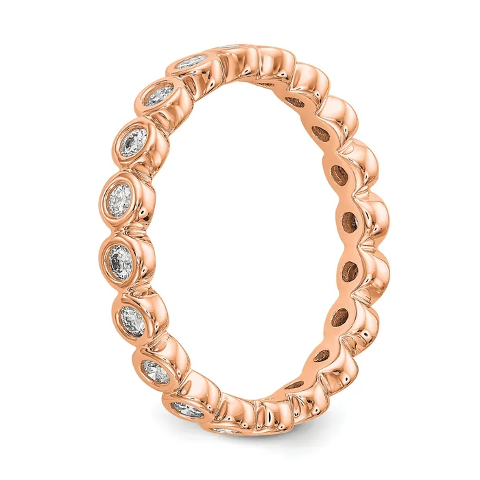 Solid Real 14k Rose Gold Polished 12ct Bezel Set CZ Eternity Wedding Band Ring Goldia Rings