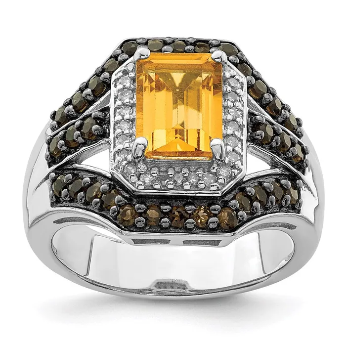 Sterling Silver Rhodium Citrine and Smoky Quartz u0026 Diamond Ring Goldia Rings Sterling Silver Rhodium Citrine and Smoky Quartz u0026 Diamond Ring Goldia Rings