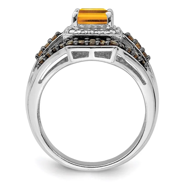 Sterling Silver Rhodium Citrine and Smoky Quartz u0026 Diamond Ring Goldia Rings