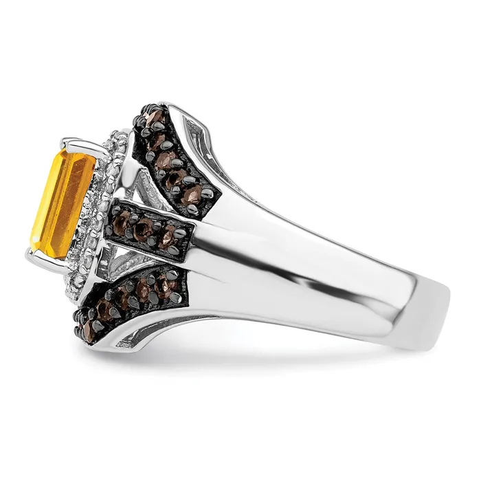 Sterling Silver Rhodium Citrine and Smoky Quartz u0026 Diamond Ring Goldia Rings