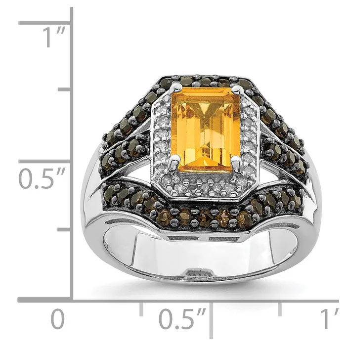 Sterling Silver Rhodium Citrine and Smoky Quartz u0026 Diamond Ring Goldia Rings