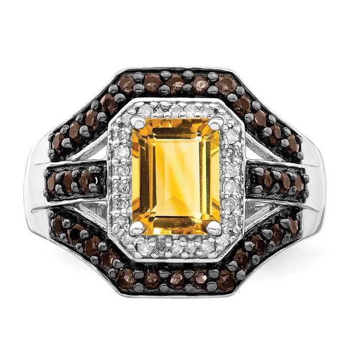 Sterling Silver Rhodium Citrine and Smoky Quartz u0026 Diamond Ring Goldia Rings