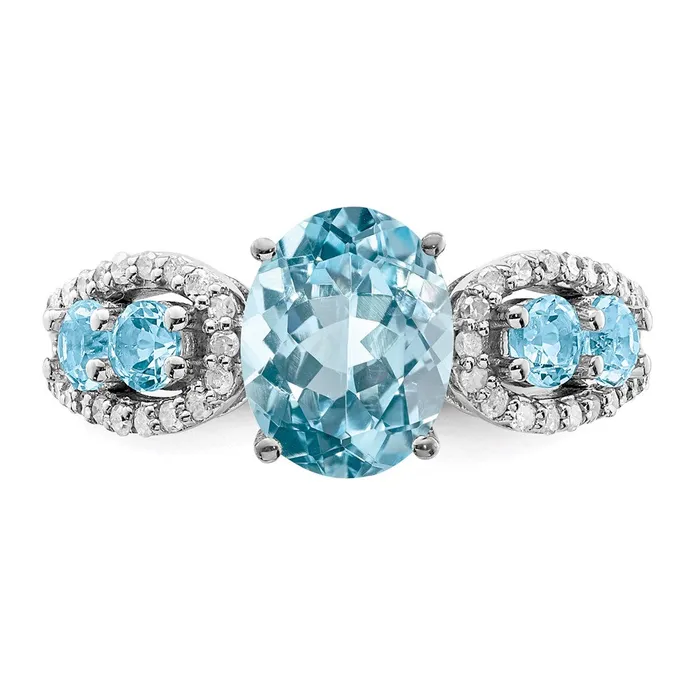 Sterling Silver Rhodium Diamond u0026 Sky Blue Topaz Ring Goldia Rings