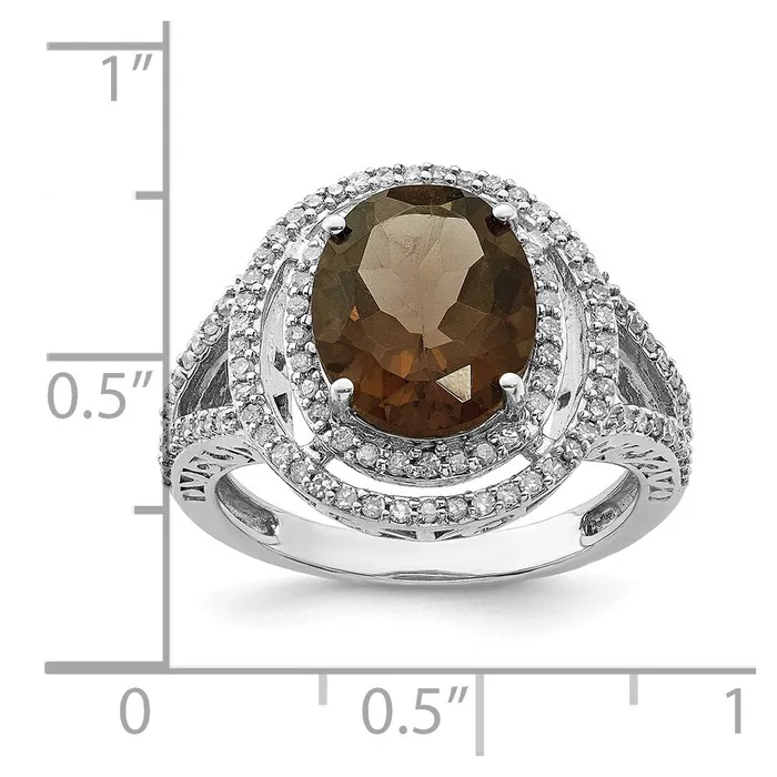 Sterling Silver Rhodium Diamond u0026 Smoky Quartz Ring Goldia Rings