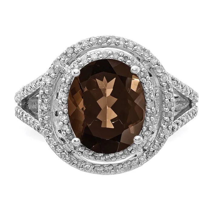 Sterling Silver Rhodium Diamond u0026 Smoky Quartz Ring Goldia Rings