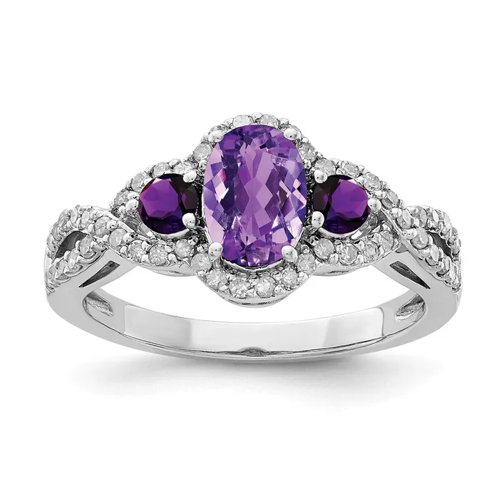 Sterling Silver Rhodiumplated Amethyst u0026 Diamond Ring Goldia Rings
