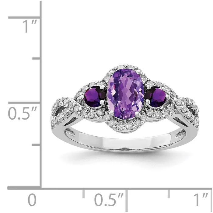 Sterling Silver Rhodiumplated Amethyst u0026 Diamond Ring Goldia Rings