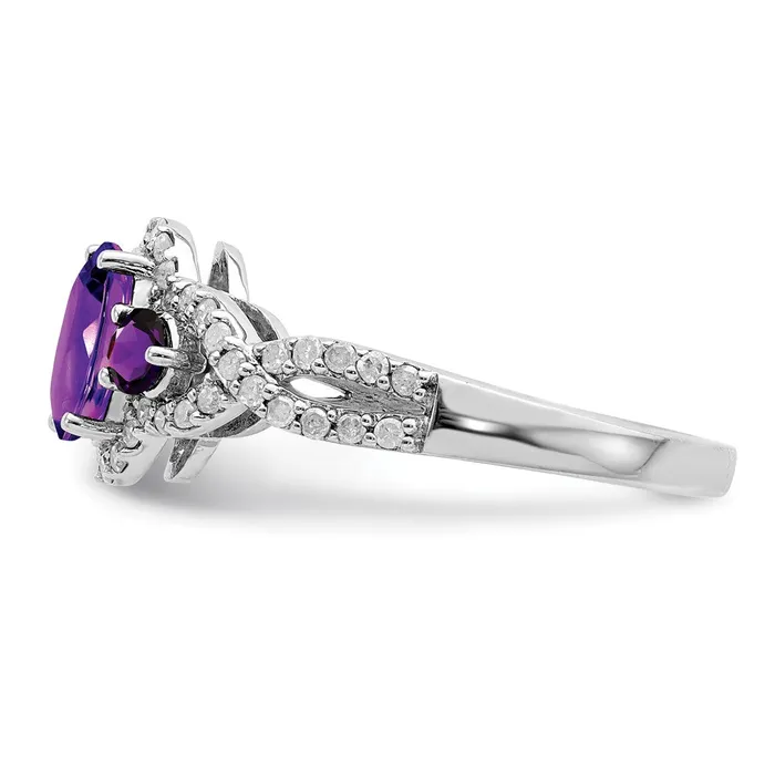 Sterling Silver Rhodiumplated Amethyst u0026 Diamond Ring Goldia Rings