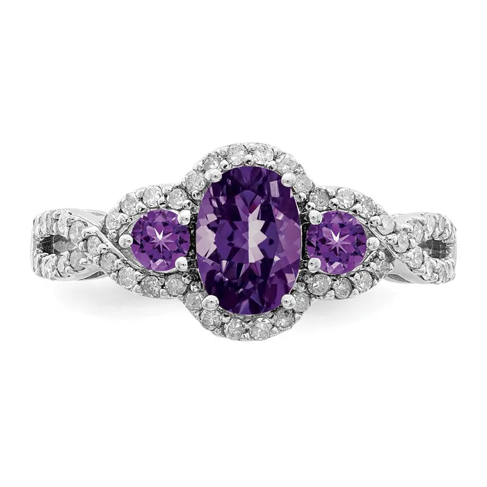 Sterling Silver Rhodiumplated Amethyst u0026 Diamond Ring Goldia Rings