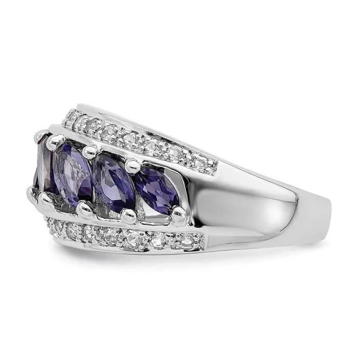 Sterling Silver Rhodiumplated Marquise IoliteWht Topaz 7stone Ring Goldia Rings