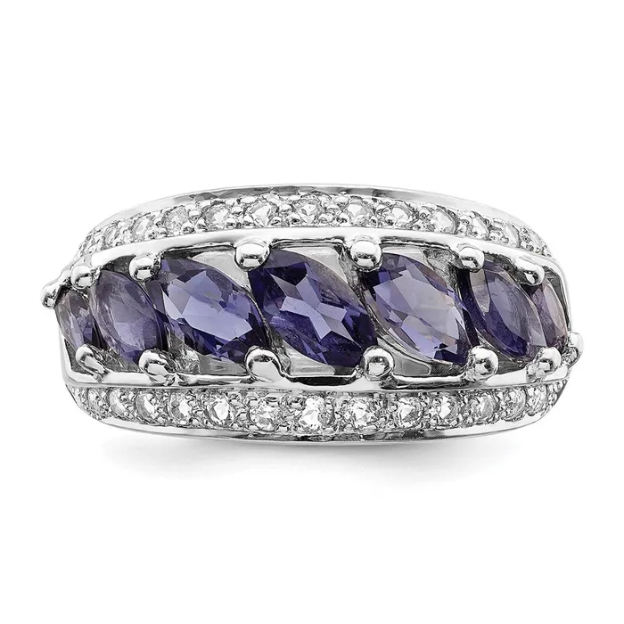 Sterling Silver Rhodiumplated Marquise IoliteWht Topaz 7stone Ring Goldia Rings