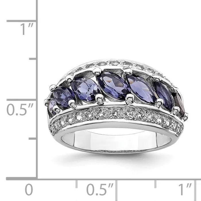 Sterling Silver Rhodiumplated Marquise IoliteWht Topaz 7stone Ring Goldia Rings