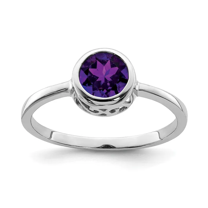 Sterling Silver Rhodiumplated Polished Amethyst Round Ring Goldia Rings