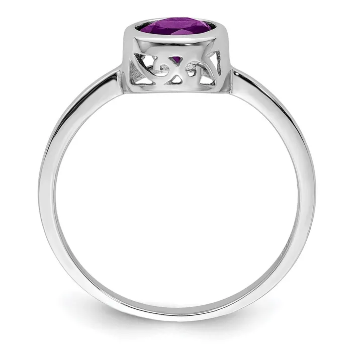 Sterling Silver Rhodiumplated Polished Amethyst Round Ring Goldia Rings