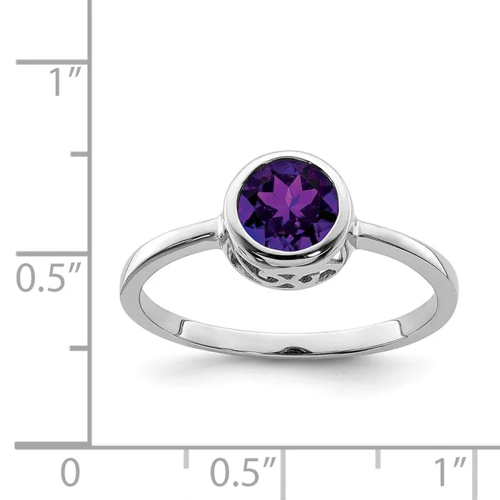 Sterling Silver Rhodiumplated Polished Amethyst Round Ring Goldia Rings