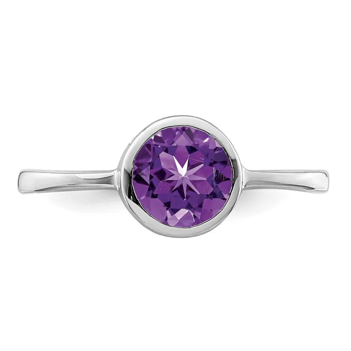 Sterling Silver Rhodiumplated Polished Amethyst Round Ring Goldia Rings