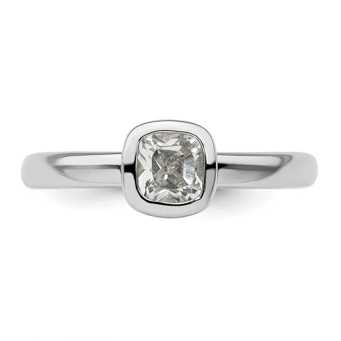 Sterling Silver Stackable Expressions Cushion Cut White Topaz Ring Goldia Rings