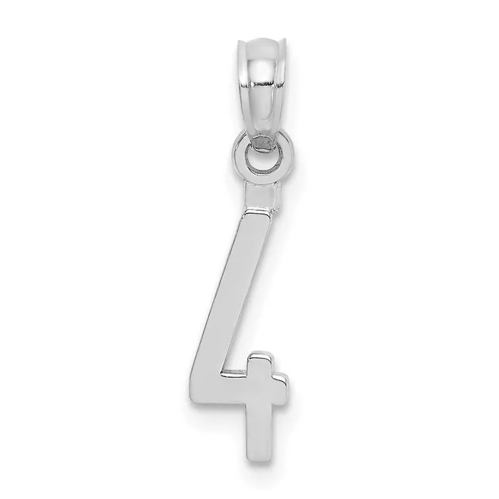 10K White Gold Number 4 Block Charm TreasureFineJewelers Charm Necklaces