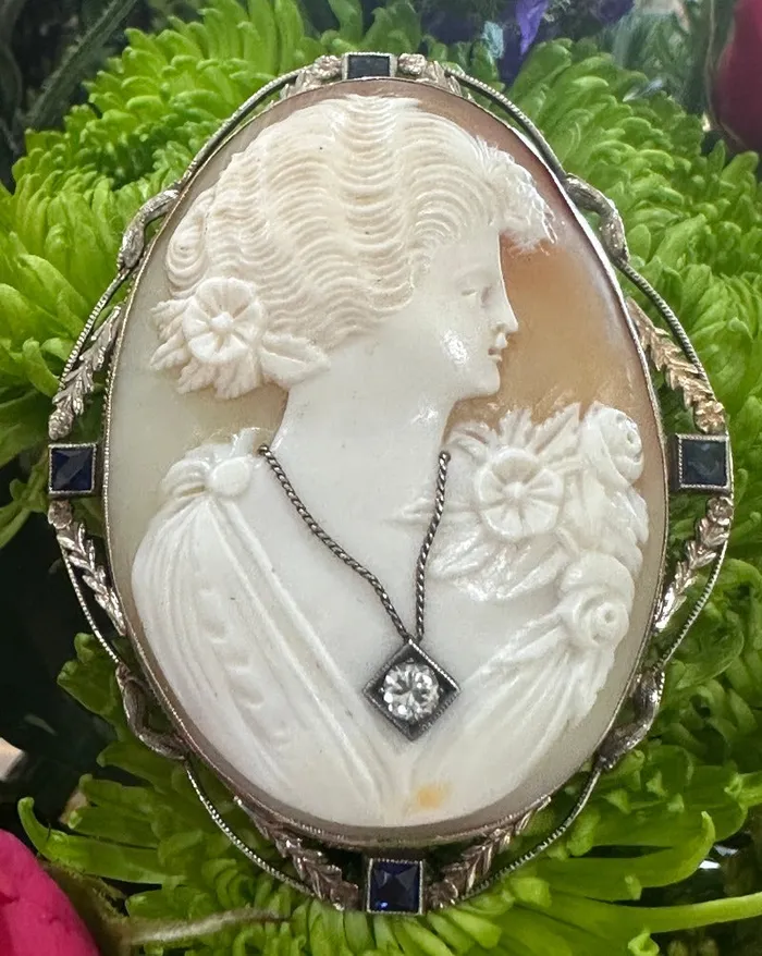 14 Karat Yellow Gold Cameo w Synthetic Sapphires PinPendant 54600402 ONeills Estate Jewelry PreStyled Sets 14 Karat Yellow Gold Cameo w Synthetic Sapphires PinPendant 54600402 ONeills Estate Jewelry PreStyled Sets