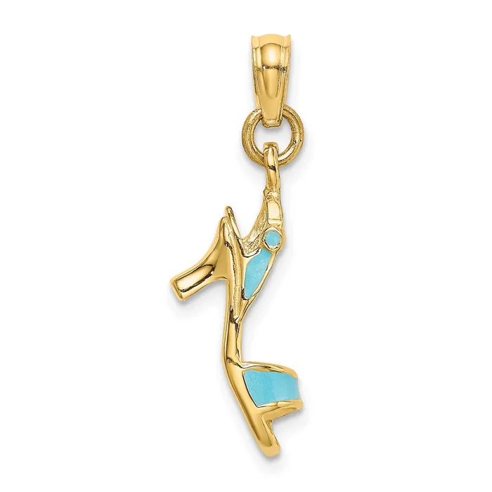 14K 3D Aqua Enamel Open Toe High Heel Charm TreasureFineJewelers Charm Necklaces 14K 3D Aqua Enamel Open Toe High Heel Charm TreasureFineJewelers Charm Necklaces
